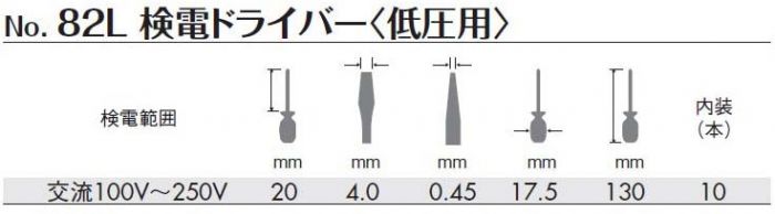 検電ドライバー（低圧用） ８２Ｌ／ＬＥＤ検電ドライバー（低圧用） ８3L