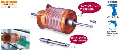 P】ミヤナガ 湿式タイル用ダイヤドリル アクアショットAS セット